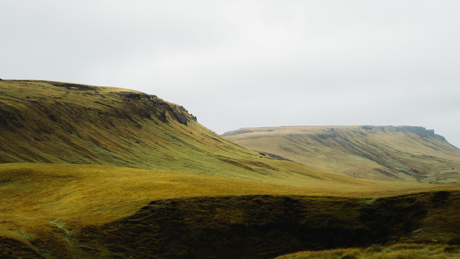 Grüne Hänge rund um den Fjaðrárgljúfur Canyon in Island